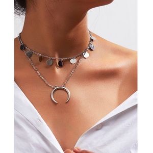 Moon & Sequin Design Layered Chain Necklace
